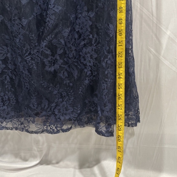 NEW La Femme [ 8 ] Portrait Neck Sparkle Lace Gown‎ in Navy Blue - Picture 5 of 12